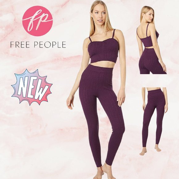 Free People Morning Light Royal Purple Loungewear Exercise Yoga Leggings NEW SET - Picture 1 of 5
